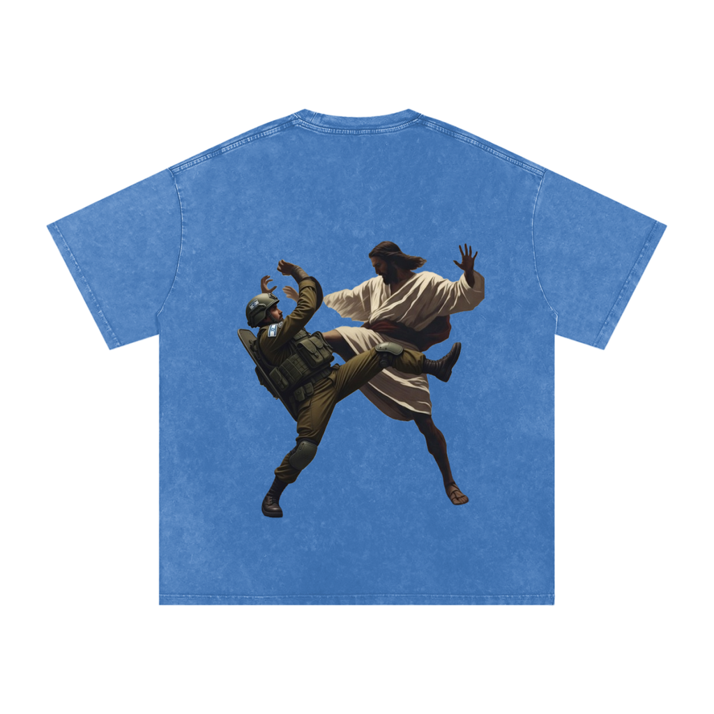 Jesus Fighting Demon Oversized Cotton T-Shirt