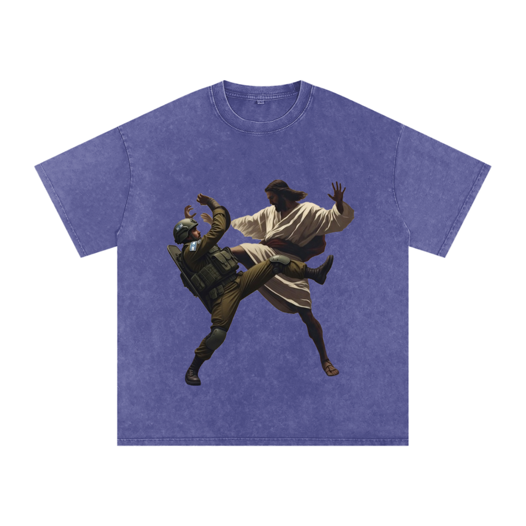 Jesus Fighting Soldier Oversized Cotton T-Shirt