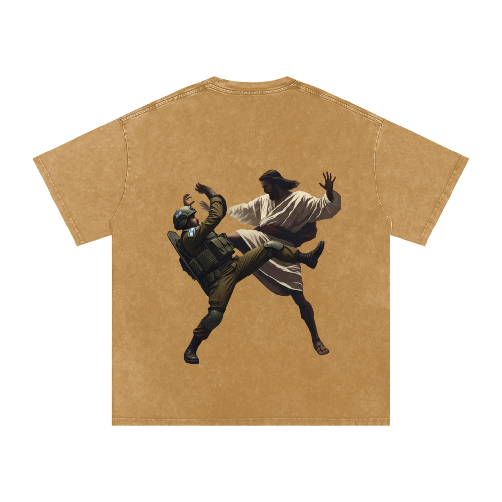 Jesus Fighting Demon Oversized Cotton T-Shirt