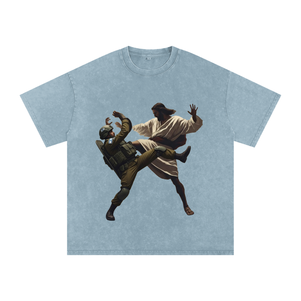 Jesus Fighting Soldier Oversized Cotton T-Shirt