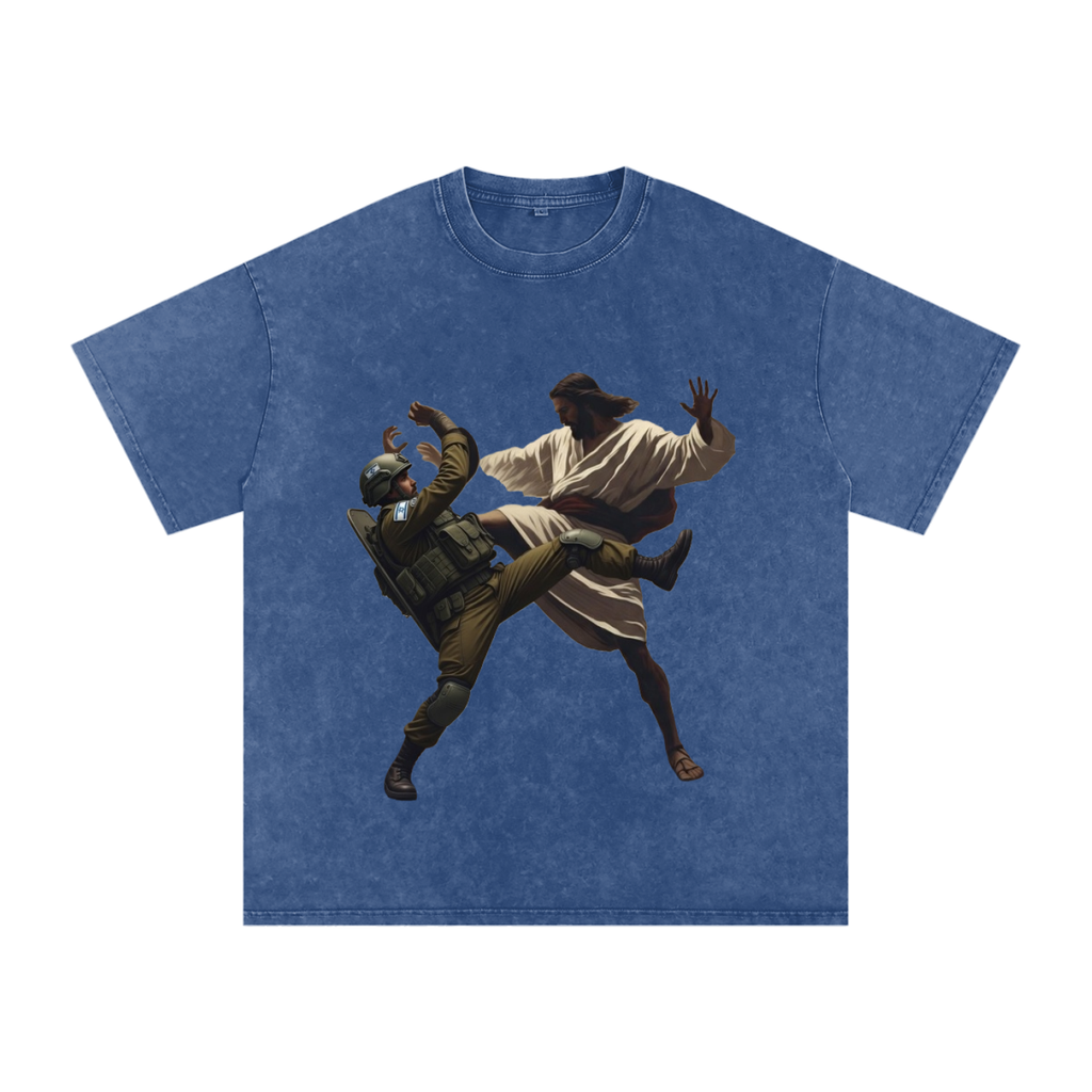 Jesus Fighting Soldier Oversized Cotton T-Shirt