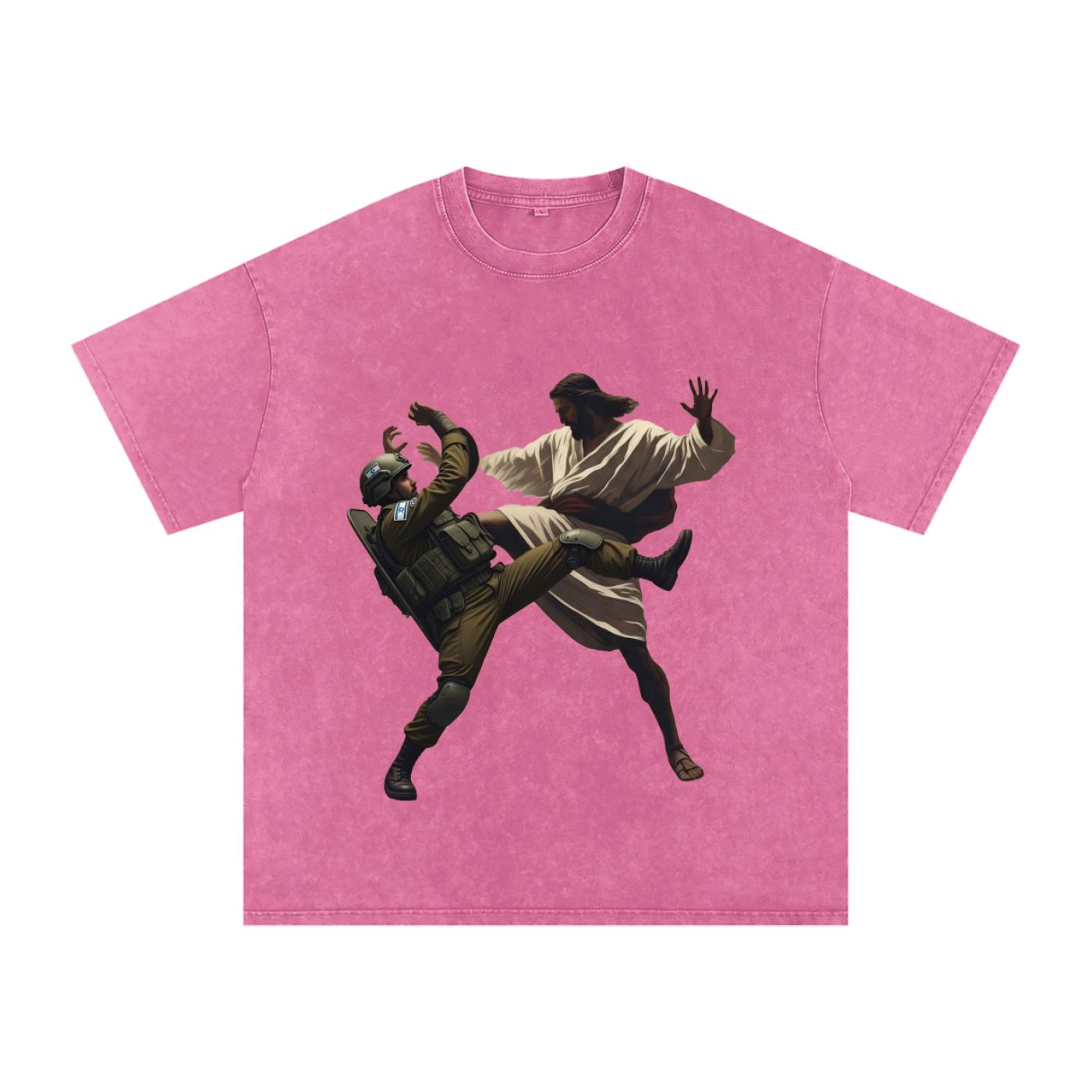 Jesus Fighting Soldier Oversized Cotton T-Shirt