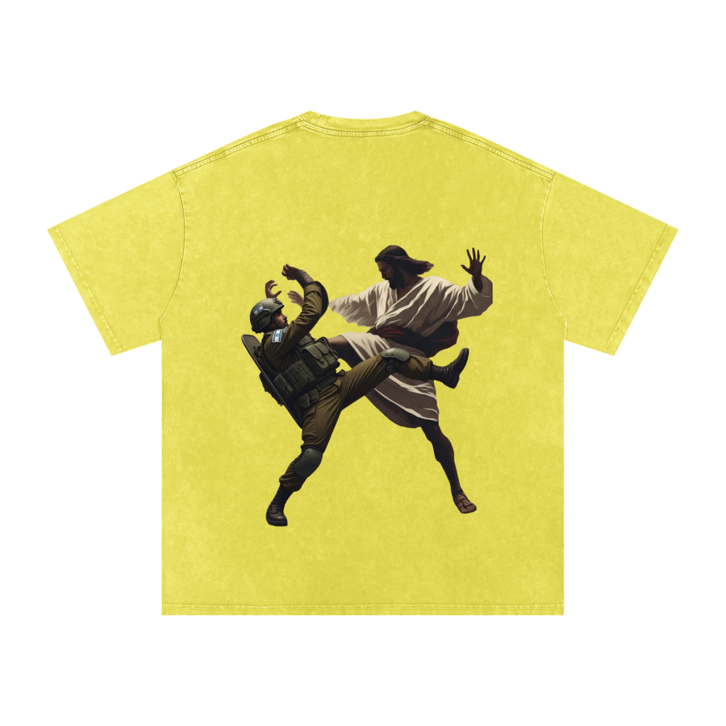 Jesus Fighting Demon Oversized Cotton T-Shirt