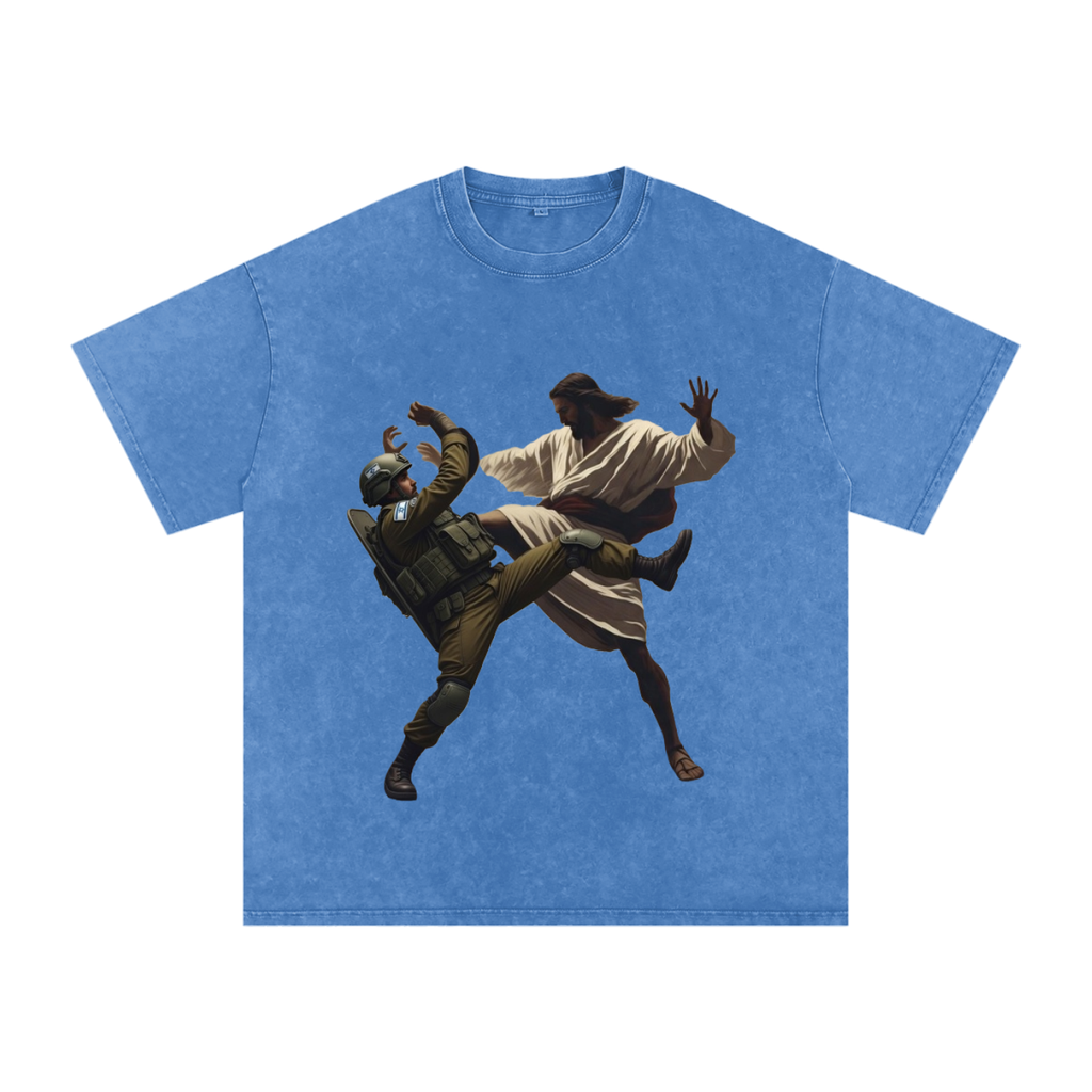 Jesus Fighting Soldier Oversized Cotton T-Shirt