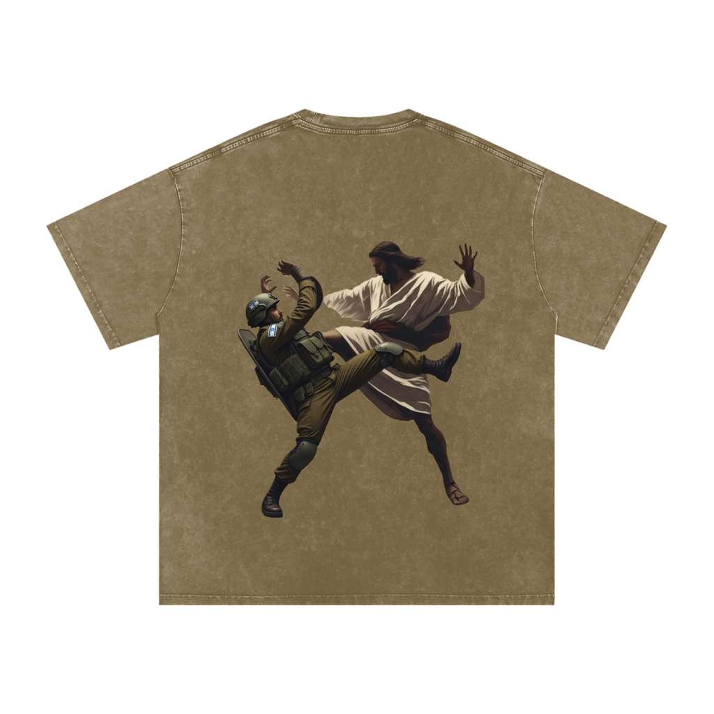 Jesus Fighting Demon Oversized Cotton T-Shirt