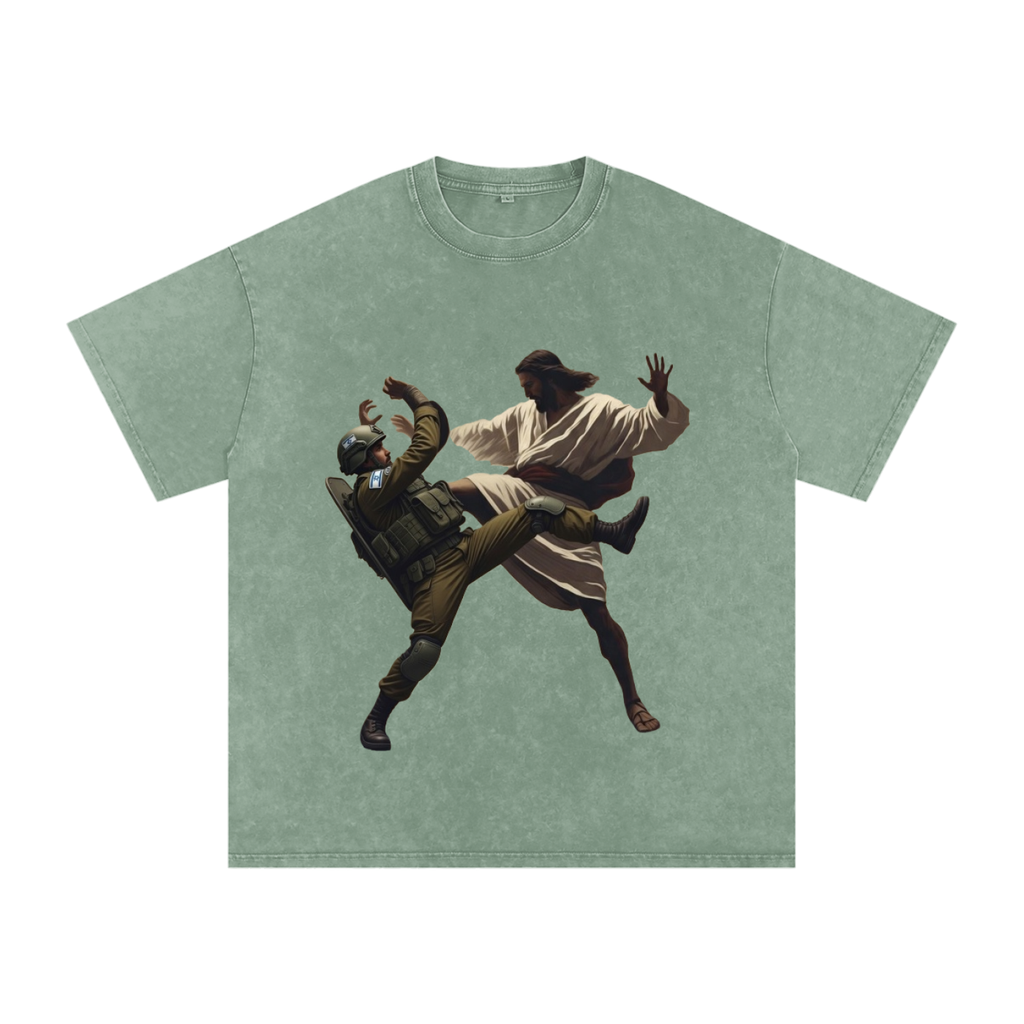 Jesus Fighting Soldier Oversized Cotton T-Shirt