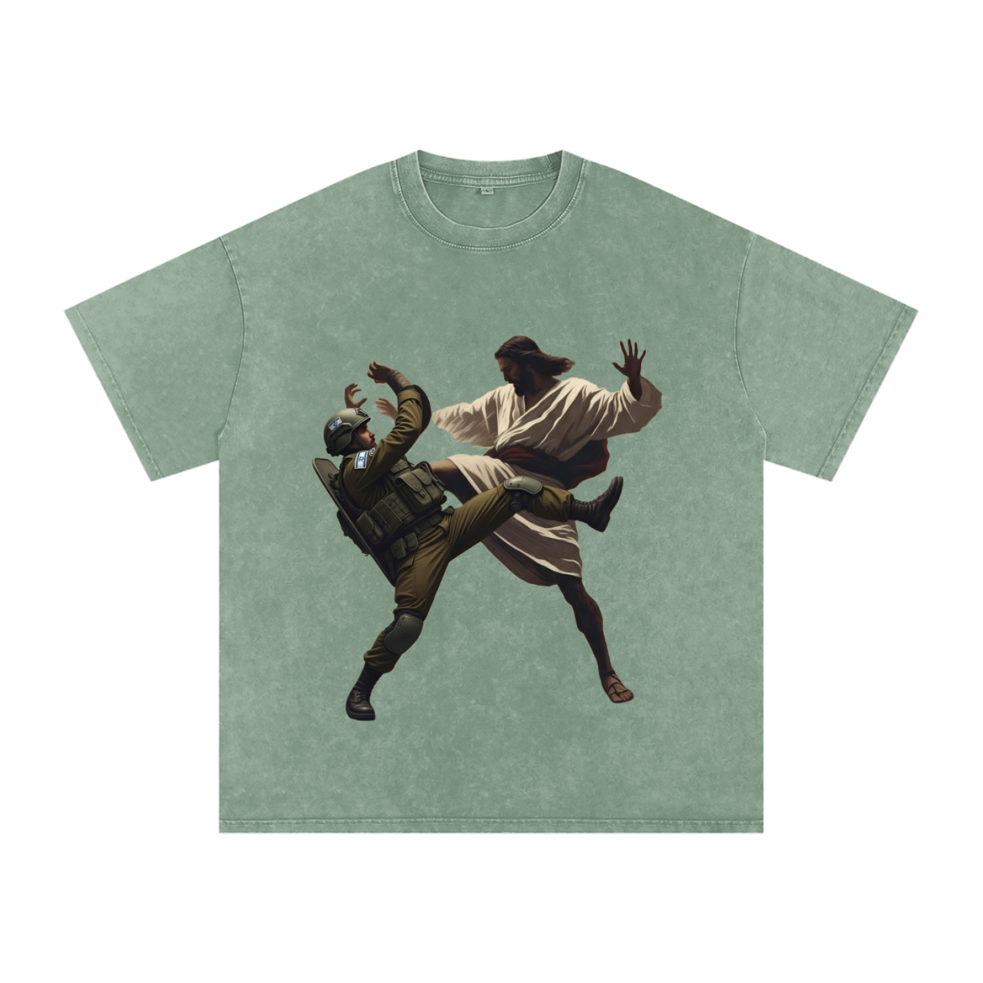 Jesus Fighting Soldier Oversized Cotton T-Shirt