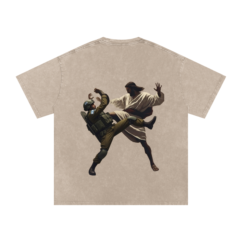 Jesus Fighting Demon Oversized Cotton T-Shirt