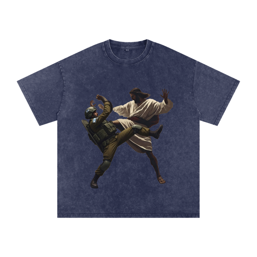 Jesus Fighting Soldier Oversized Cotton T-Shirt