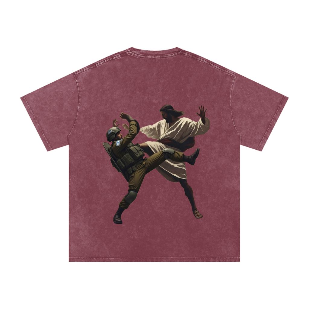 Jesus Fighting Demon Oversized Cotton T-Shirt