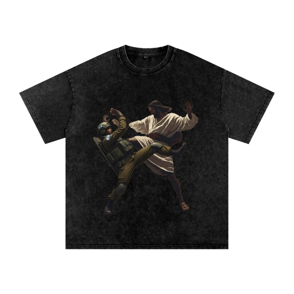 Jesus Fighting Soldier Oversized Cotton T-Shirt