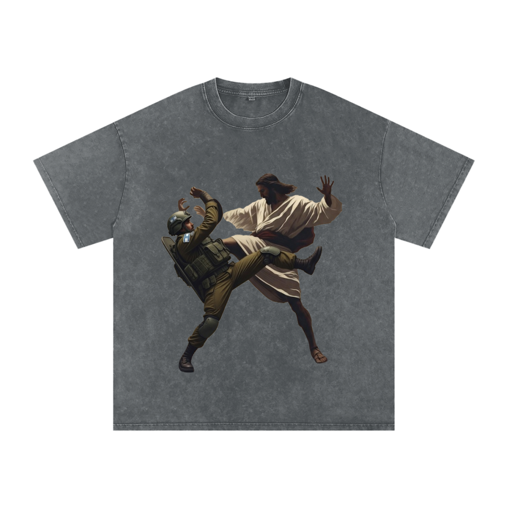 Jesus Fighting Soldier Oversized Cotton T-Shirt