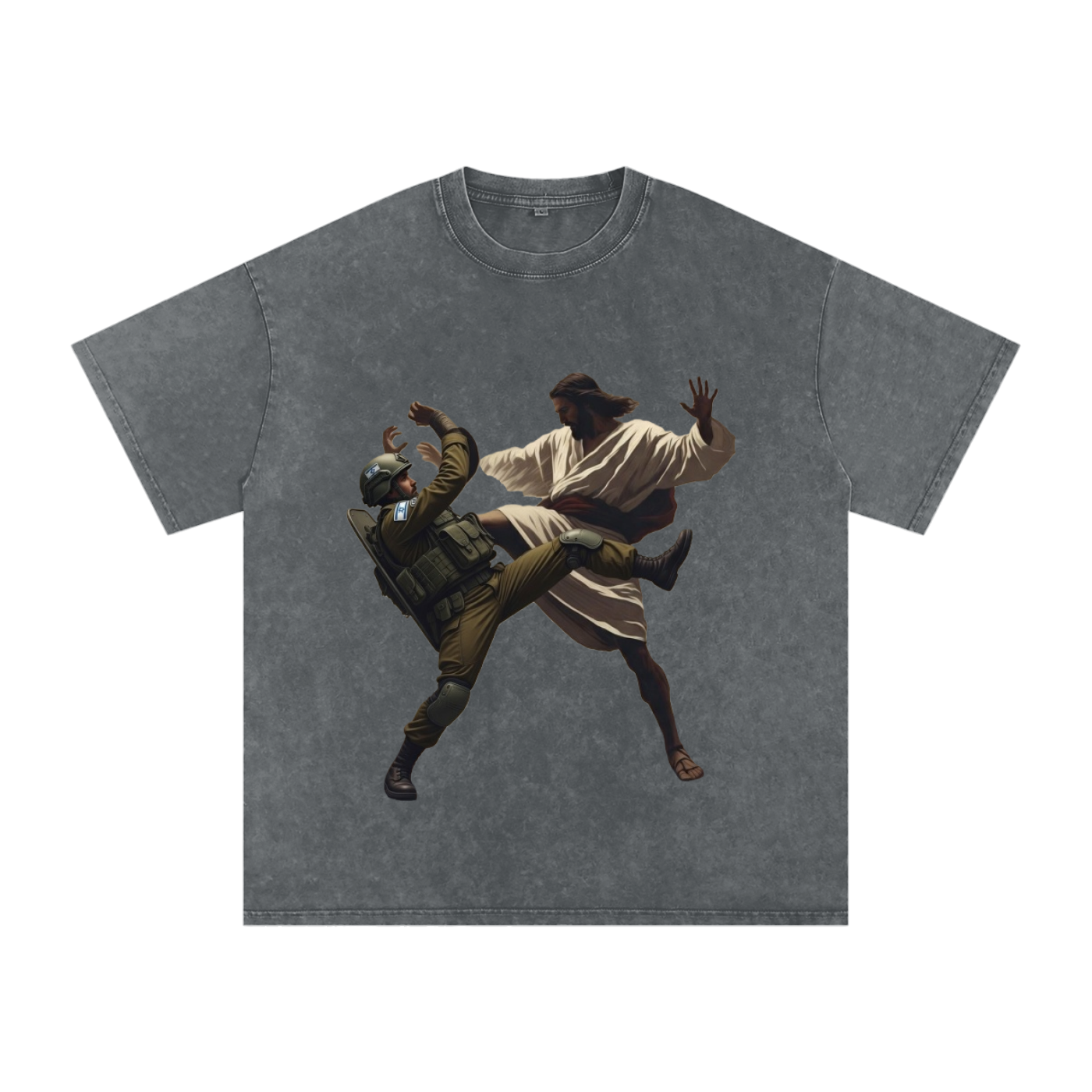 Jesus Fighting Soldier Oversized Cotton T-Shirt
