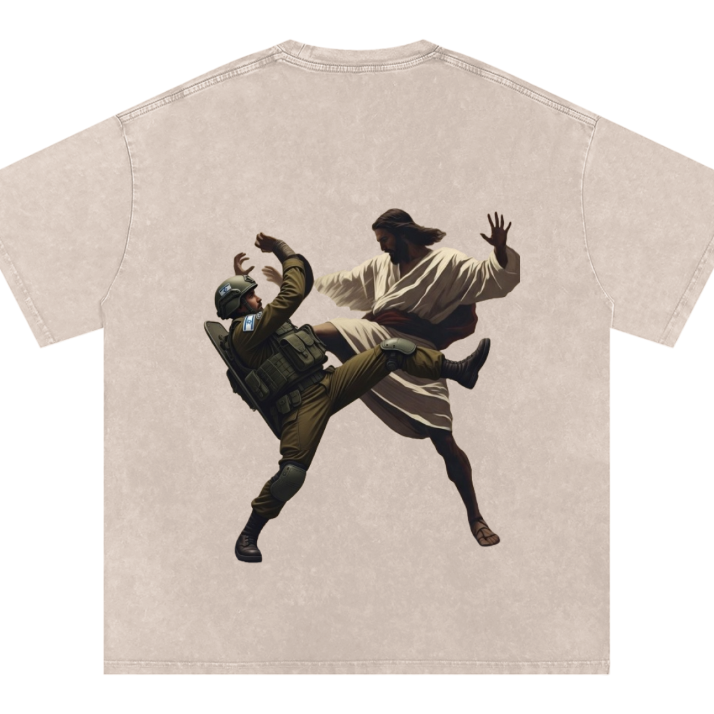 Jesus Fighting Demon Oversized Cotton T-Shirt