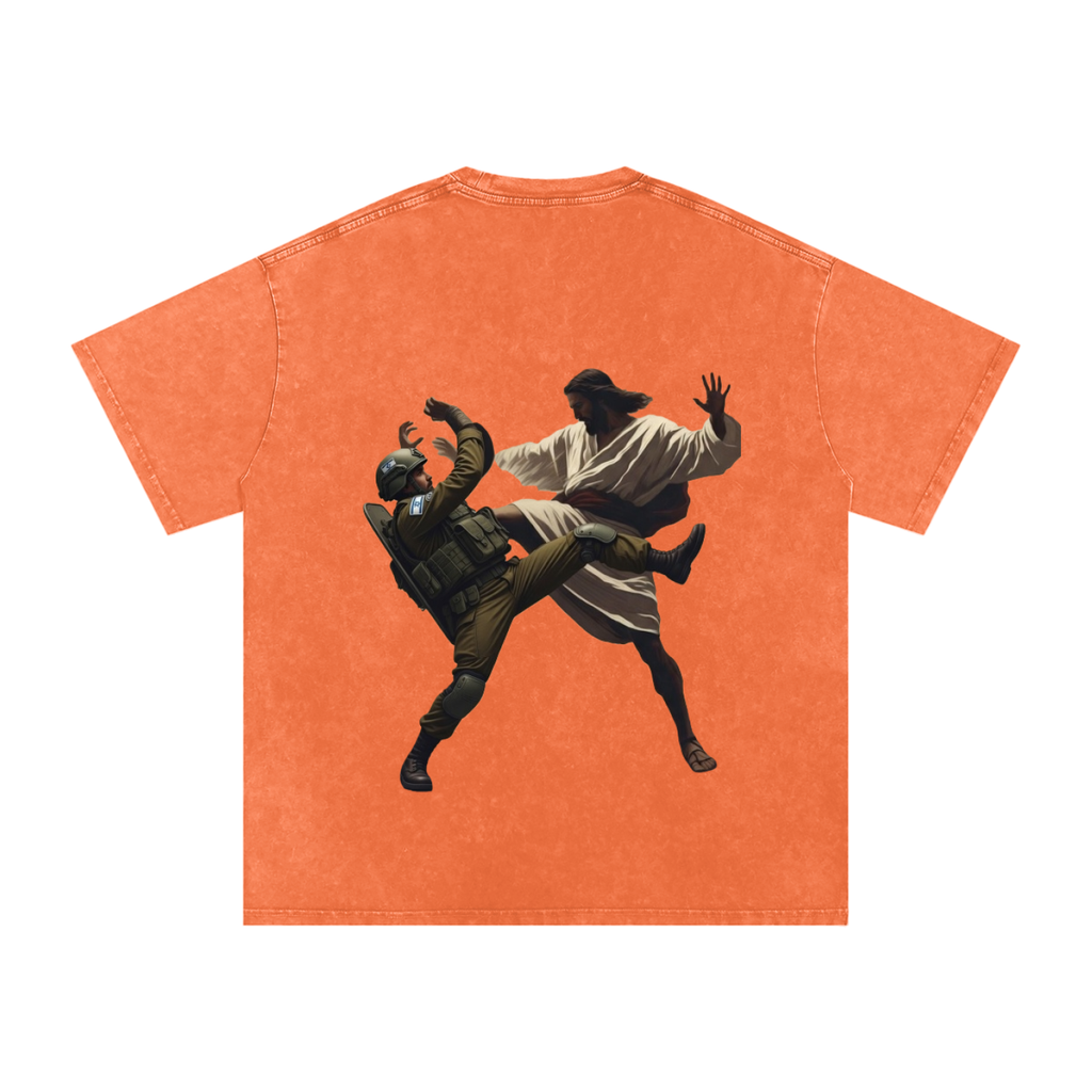 Jesus Fighting Demon Oversized Cotton T-Shirt