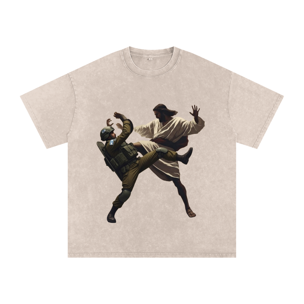 Jesus Fighting Soldier Oversized Cotton T-Shirt