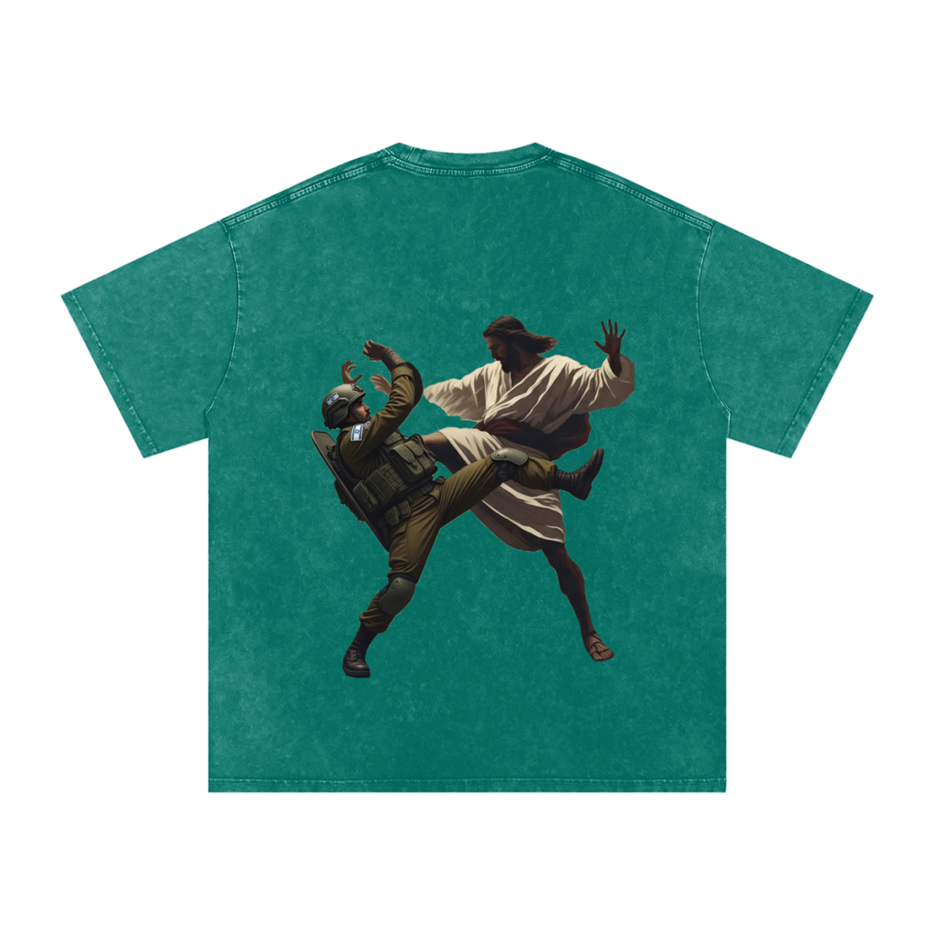 Jesus Fighting Demon Oversized Cotton T-Shirt
