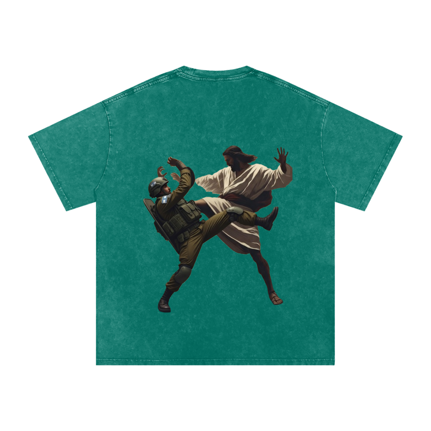 Jesus Fighting Demon Oversized Cotton T-Shirt