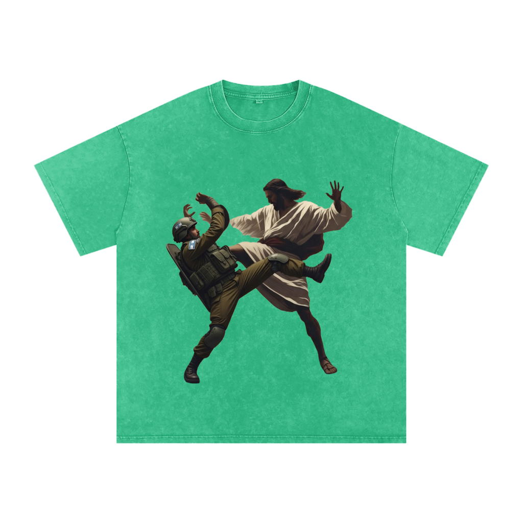 Jesus Fighting Soldier Oversized Cotton T-Shirt