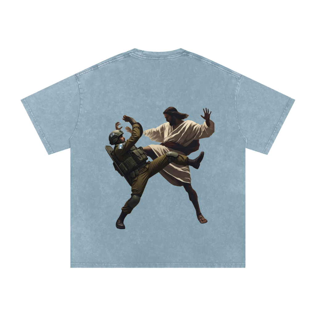 Jesus Fighting Demon Oversized Cotton T-Shirt