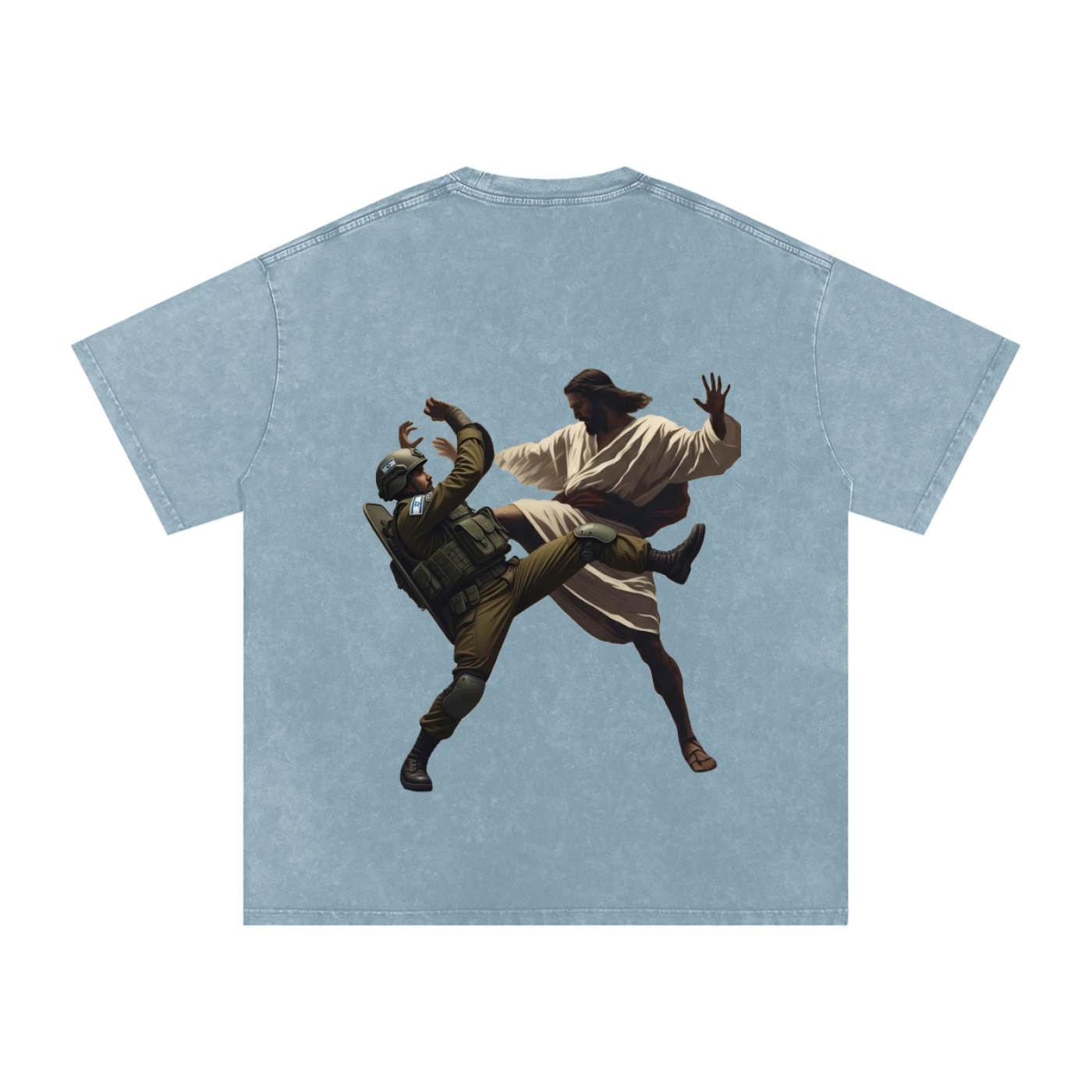 Jesus Fighting Demon Oversized Cotton T-Shirt