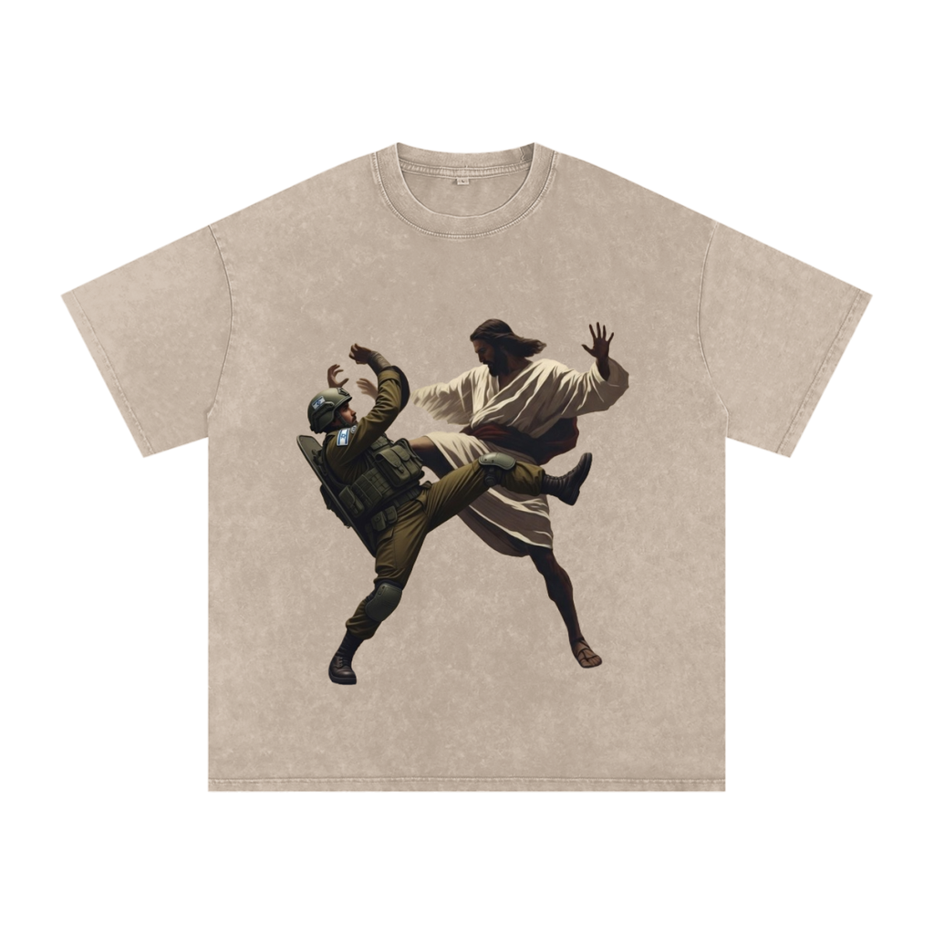 Jesus Fighting Soldier Oversized Cotton T-Shirt