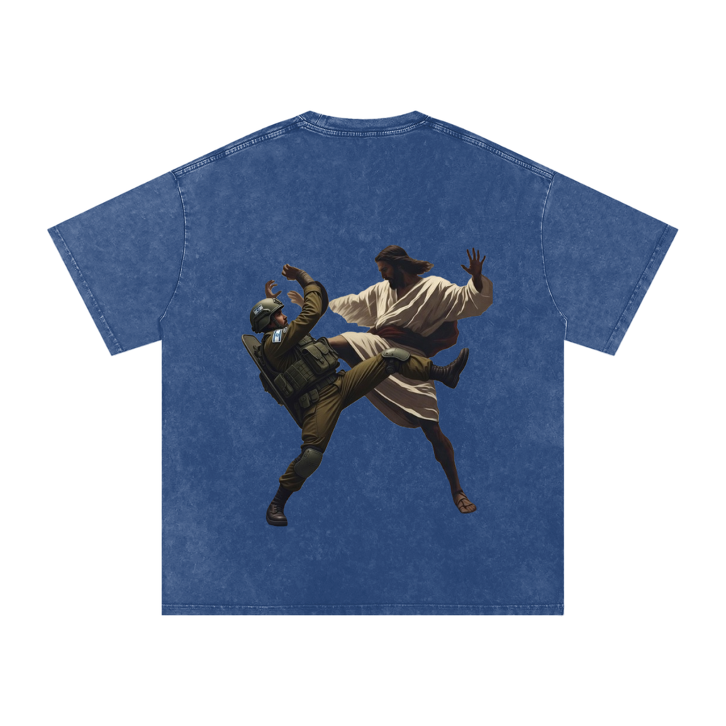 Jesus Fighting Demon Oversized Cotton T-Shirt