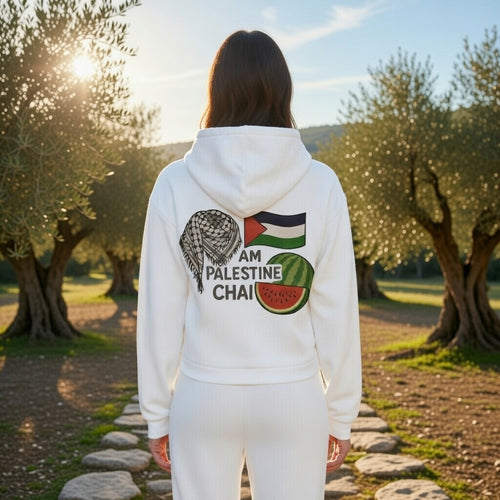 Am Palestine Chai Women Cropped Hoodie