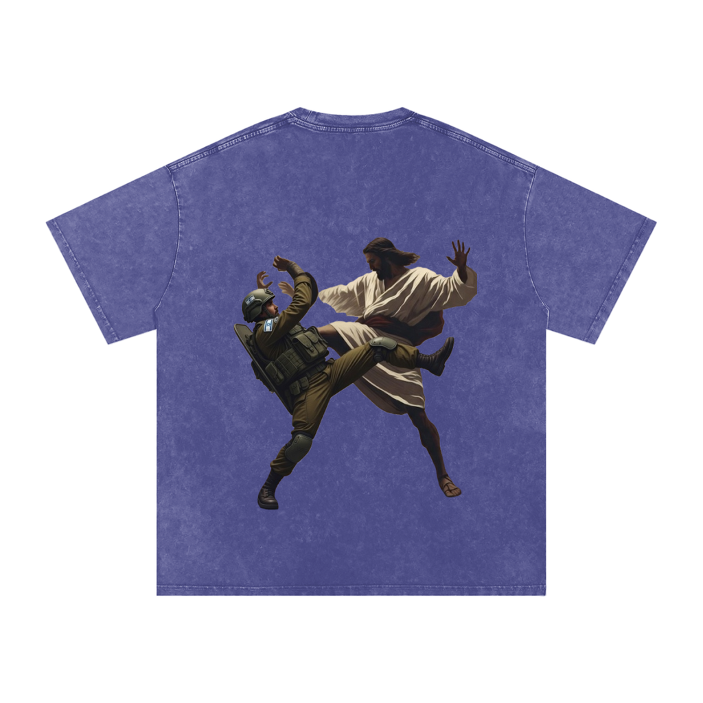 Jesus Fighting Demon Oversized Cotton T-Shirt