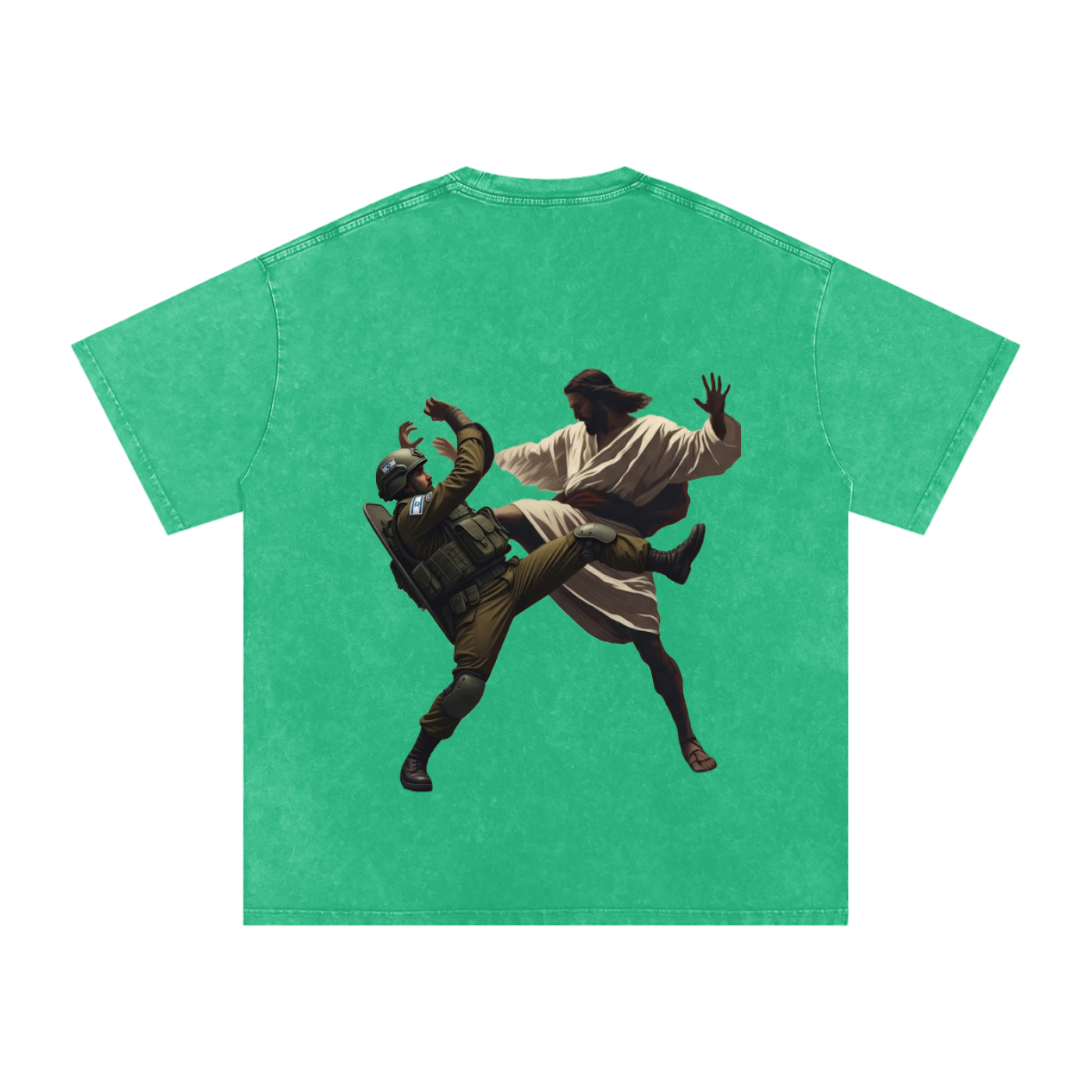Jesus Fighting Demon Oversized Cotton T-Shirt