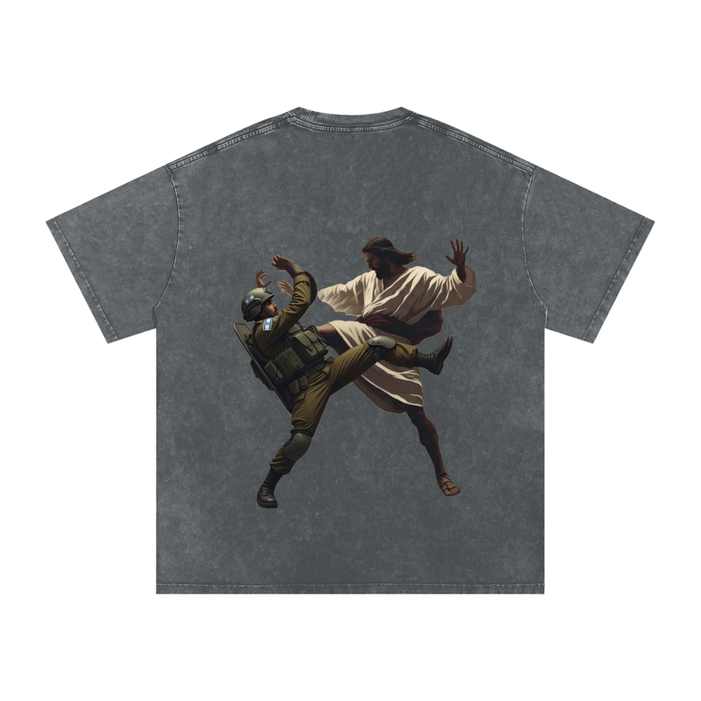 Jesus Fighting Demon Oversized Cotton T-Shirt