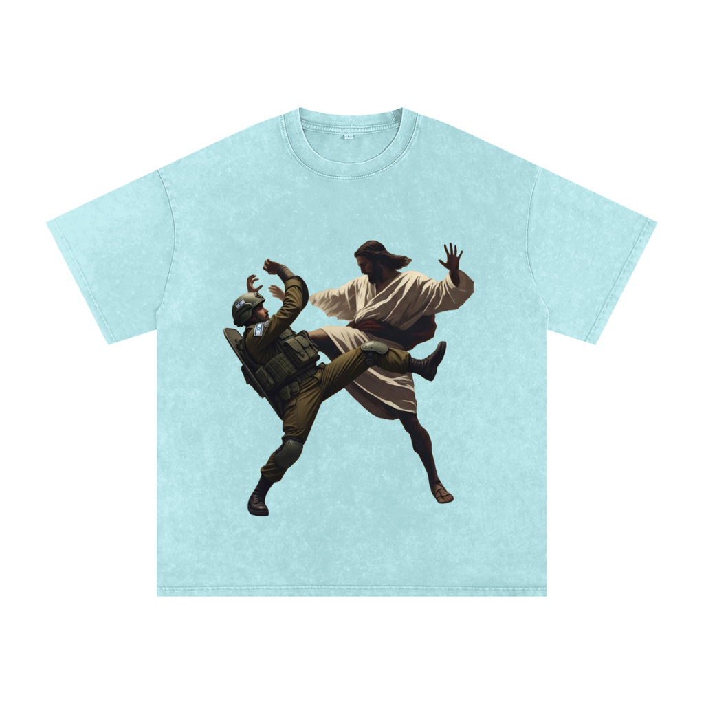 Jesus Fighting Soldier Oversized Cotton T-Shirt