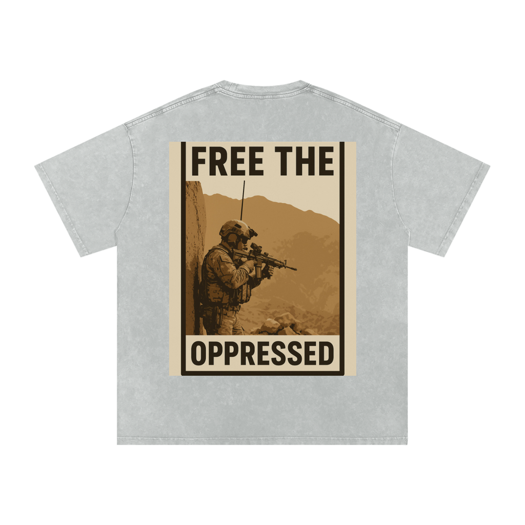 Free The Oppressed Snow Washed Oversized Cotton T-Shirt
