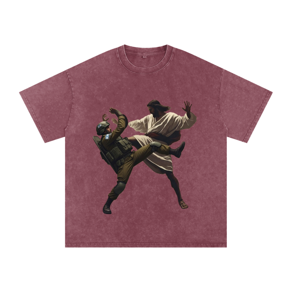 Jesus Fighting Soldier Oversized Cotton T-Shirt