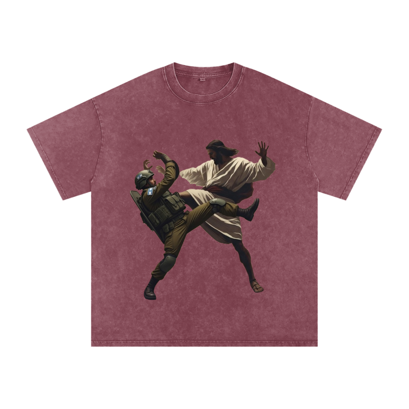 Jesus Fighting Soldier Oversized Cotton T-Shirt