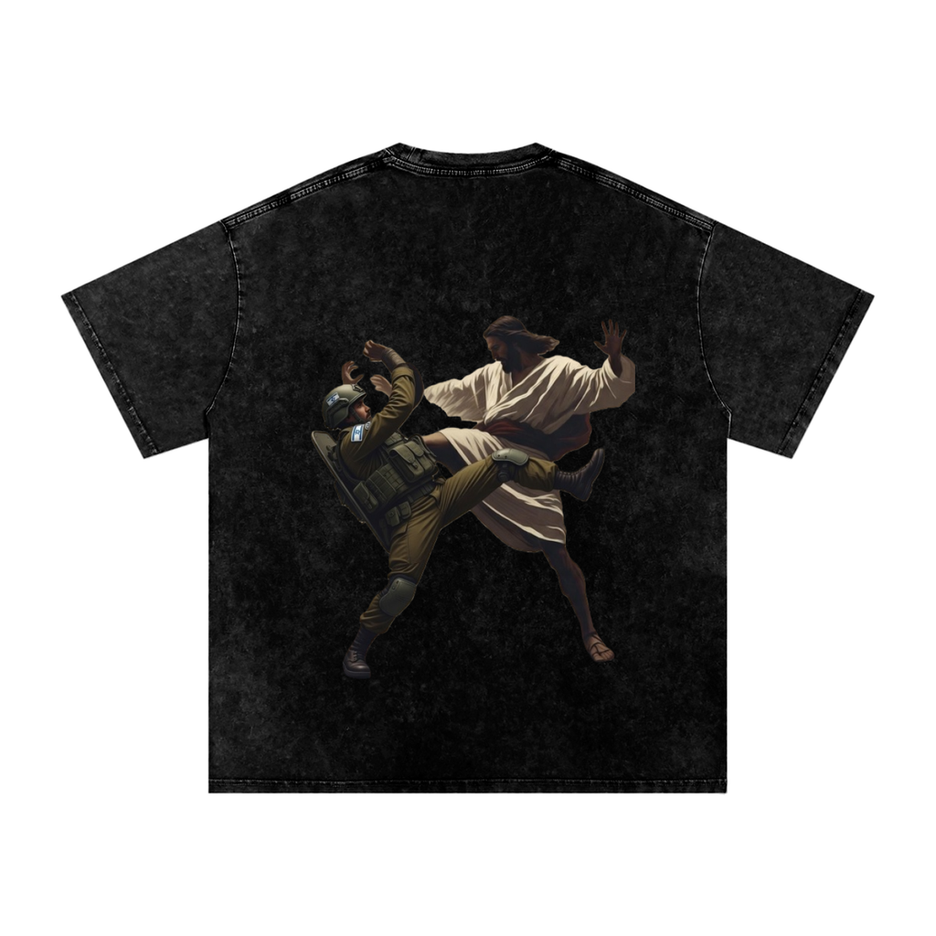 Jesus Fighting Demon Oversized Cotton T-Shirt